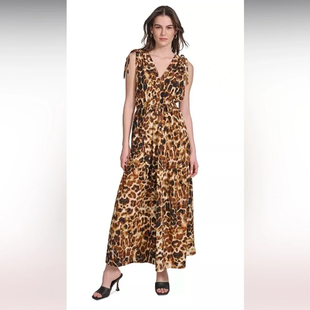Calvin Klein Animal Print Tie Shoulder Maxi Dress Sz 4 - Picture 1 of 13